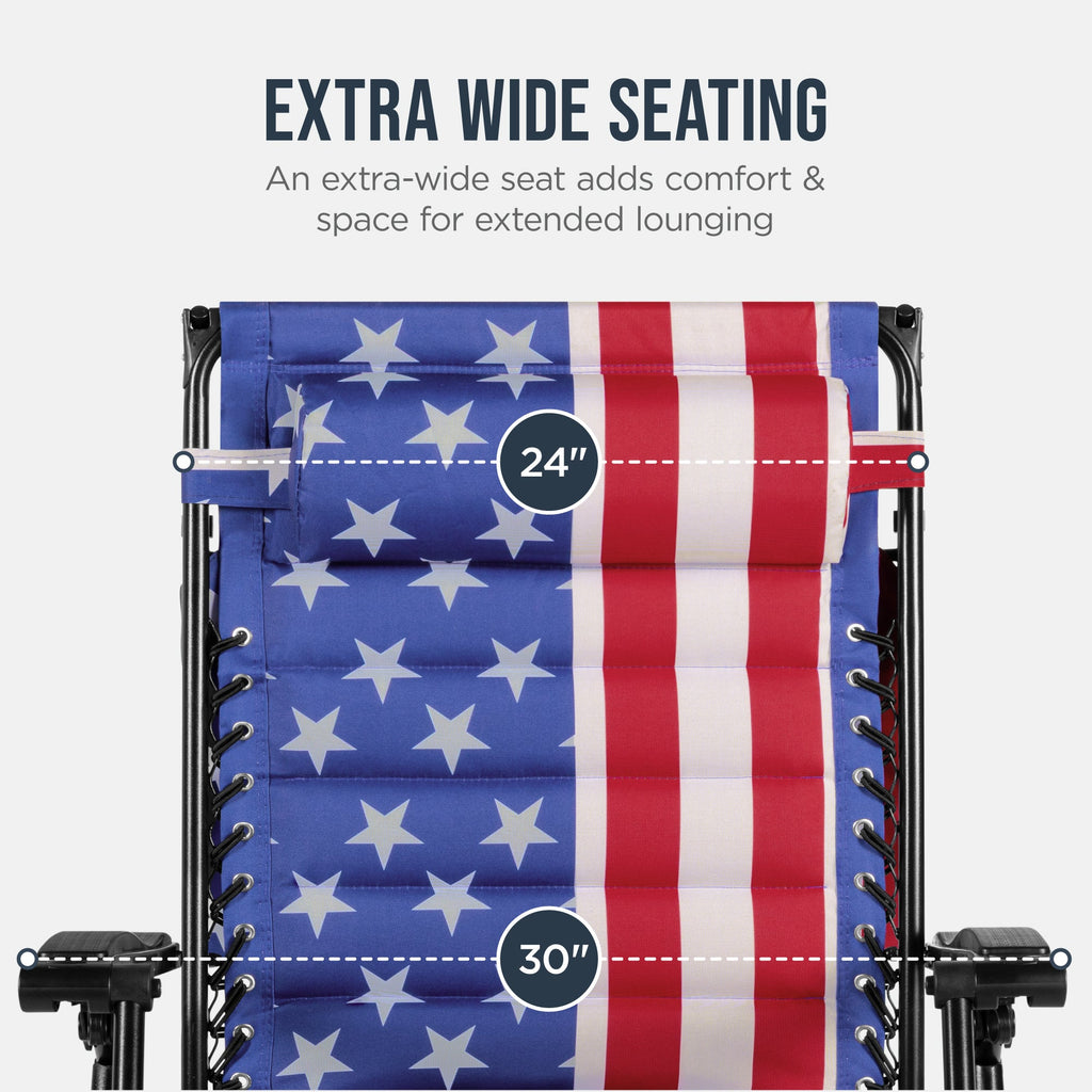 Oversized Padded Zero Gravity Chair w/ Canopy Headrest Cup Holder Side Tray
