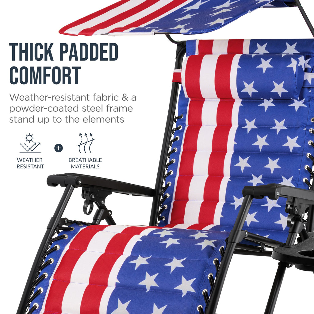 Oversized Padded Zero Gravity Chair w/ Canopy Headrest Cup Holder Side Tray