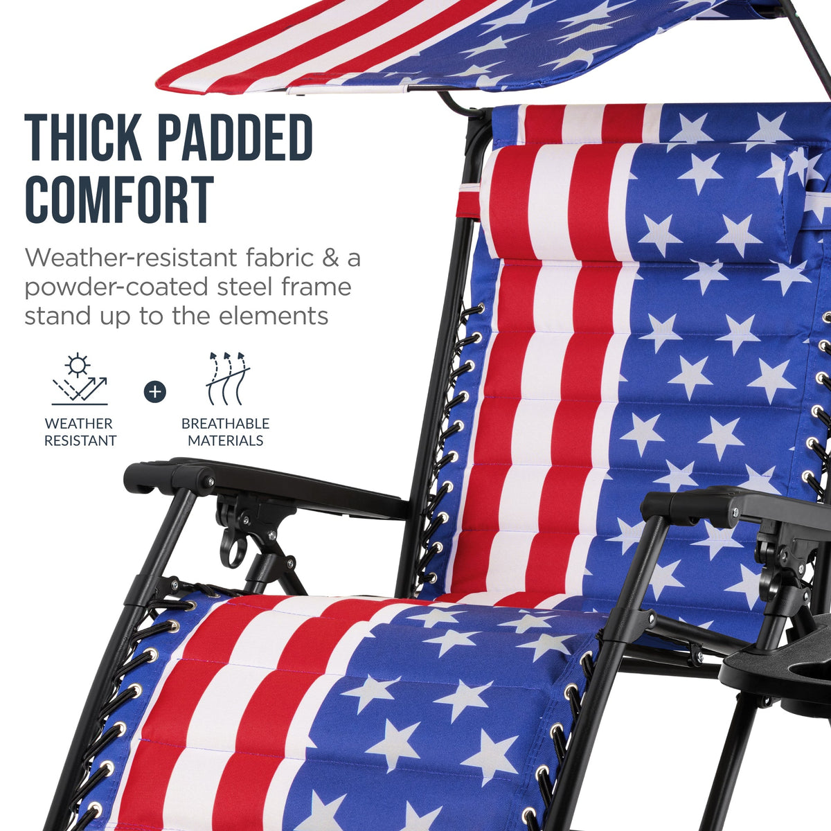 Oversized Padded Zero Gravity Chair w/ Canopy Headrest Cup Holder Side Tray
