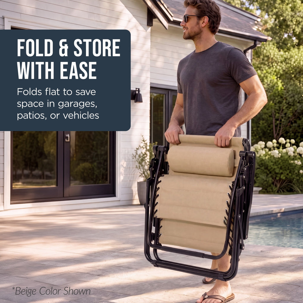Oversized Padded Zero Gravity Chair w/ Canopy Headrest Cup Holder Side Tray