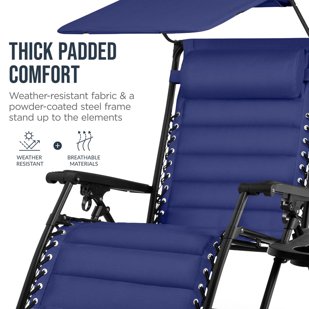 Oversized Padded Zero Gravity Chair w/ Canopy Headrest Cup Holder Side Tray