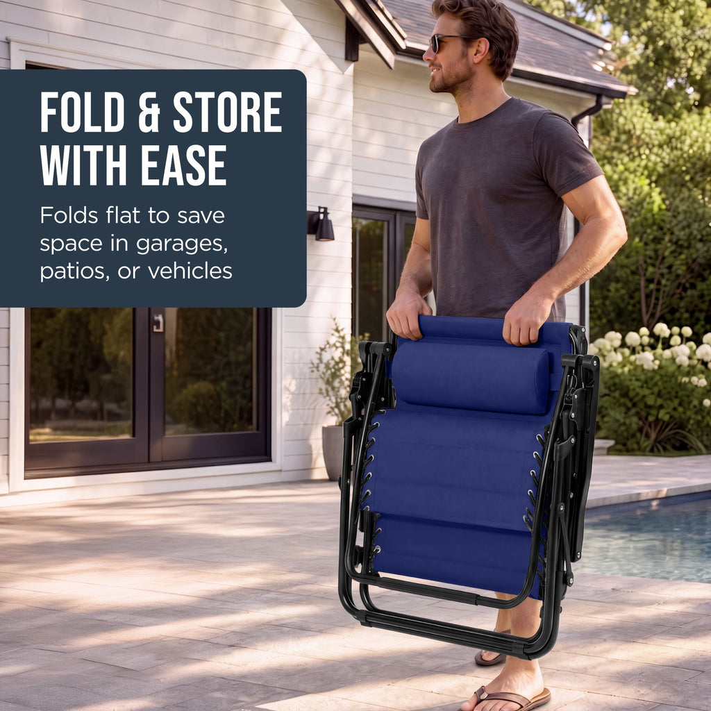 Oversized Padded Zero Gravity Chair w/ Canopy Headrest Cup Holder Side Tray