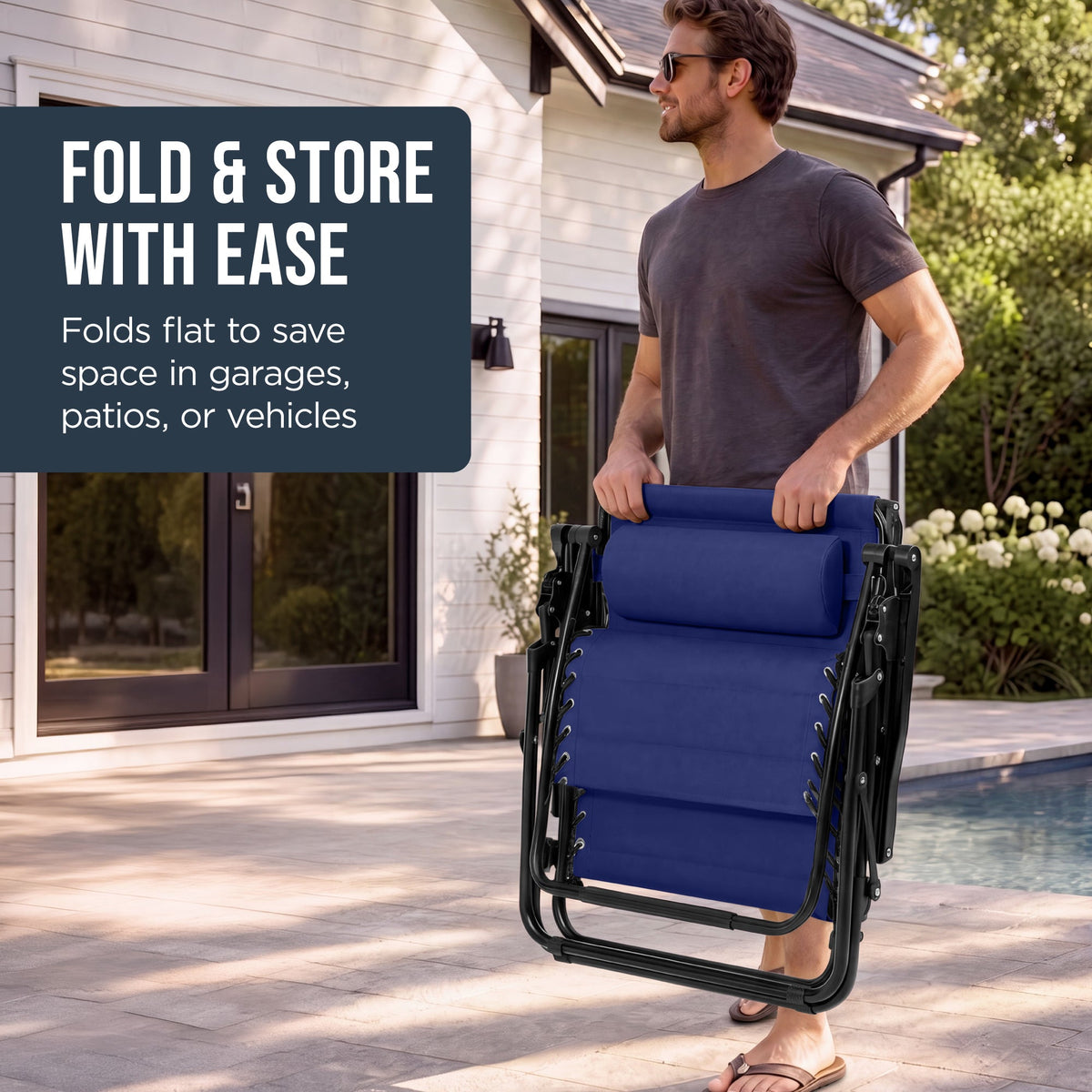 Oversized Padded Zero Gravity Chair w/ Canopy Headrest Cup Holder Side Tray