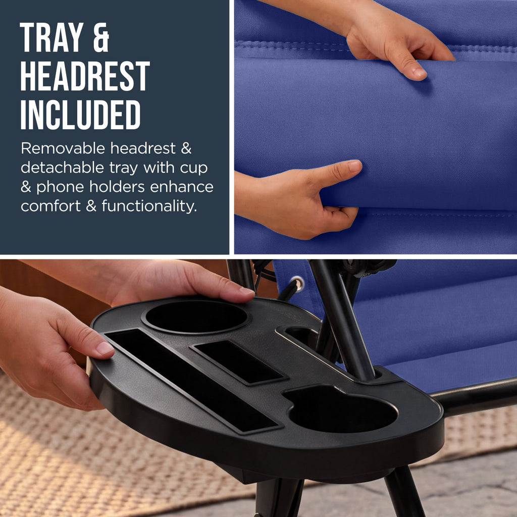 Oversized Padded Zero Gravity Chair w/ Canopy Headrest Cup Holder Side Tray