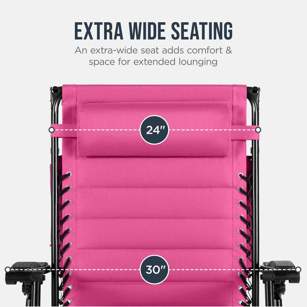 Oversized Padded Zero Gravity Chair w/ Canopy Headrest Cup Holder Side Tray