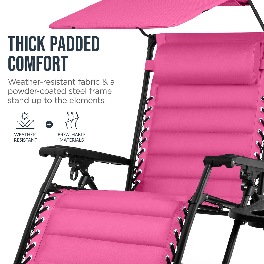 Oversized Padded Zero Gravity Chair w/ Canopy Headrest Cup Holder Side Tray
