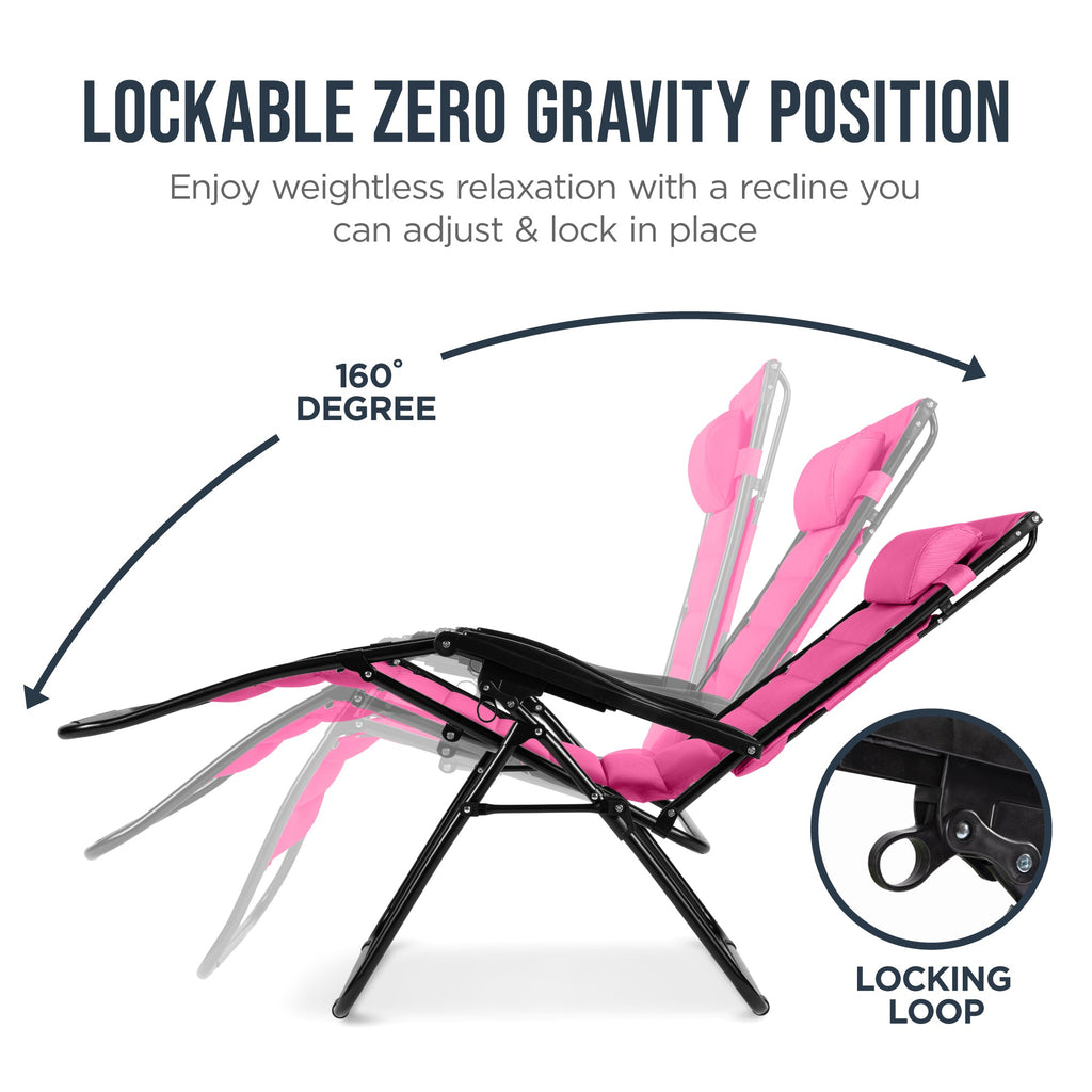 Oversized Padded Zero Gravity Chair w/ Canopy Headrest Cup Holder Side Tray