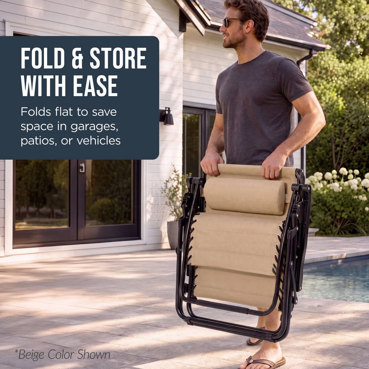 Oversized Padded Zero Gravity Chair w/ Canopy Headrest Cup Holder Side Tray