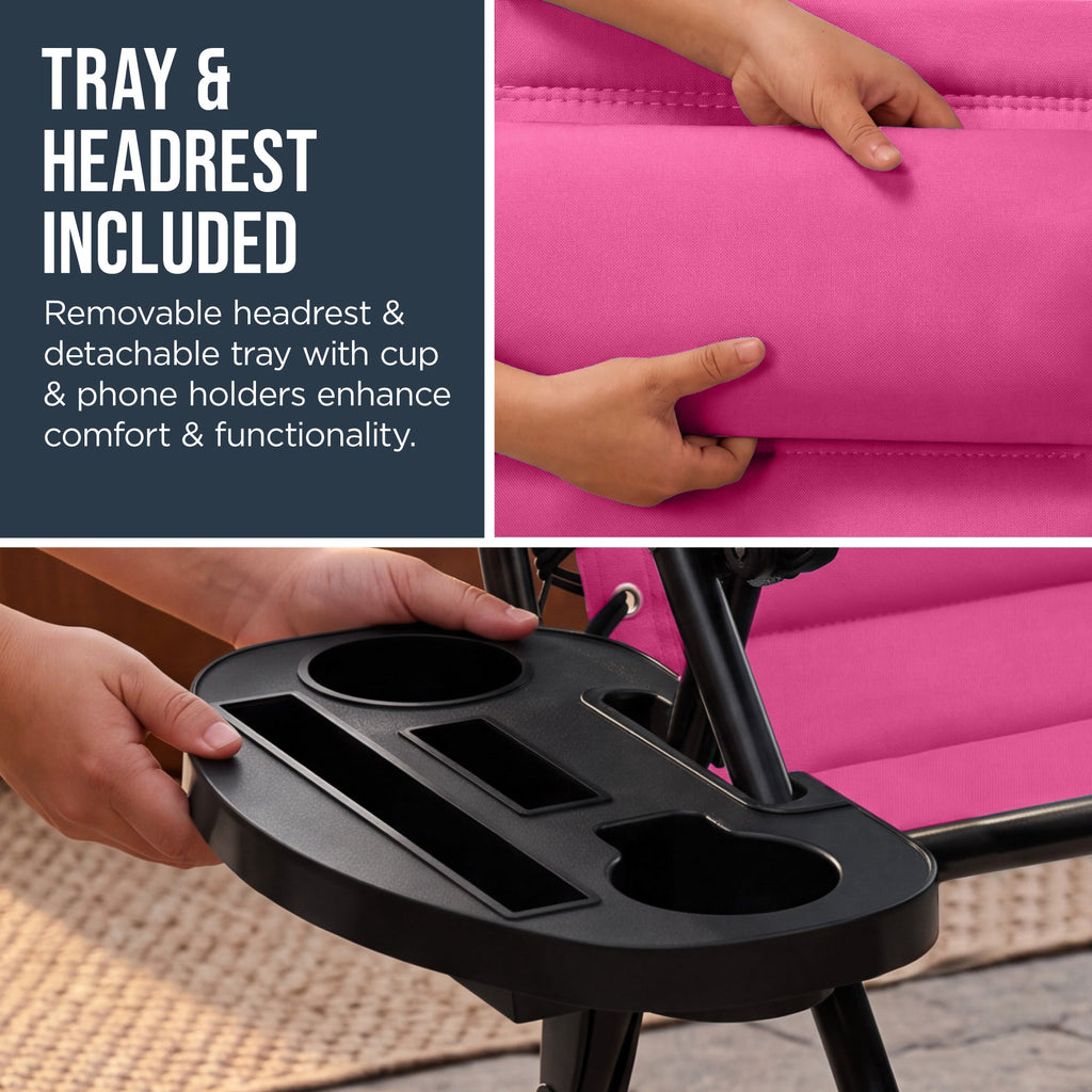 Oversized Padded Zero Gravity Chair w/ Canopy Headrest Cup Holder Side Tray