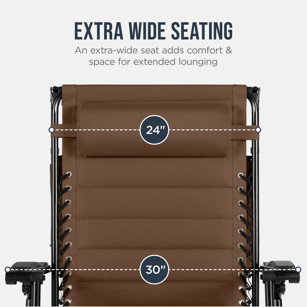 Oversized Padded Zero Gravity Chair w/ Canopy Headrest Cup Holder Side Tray