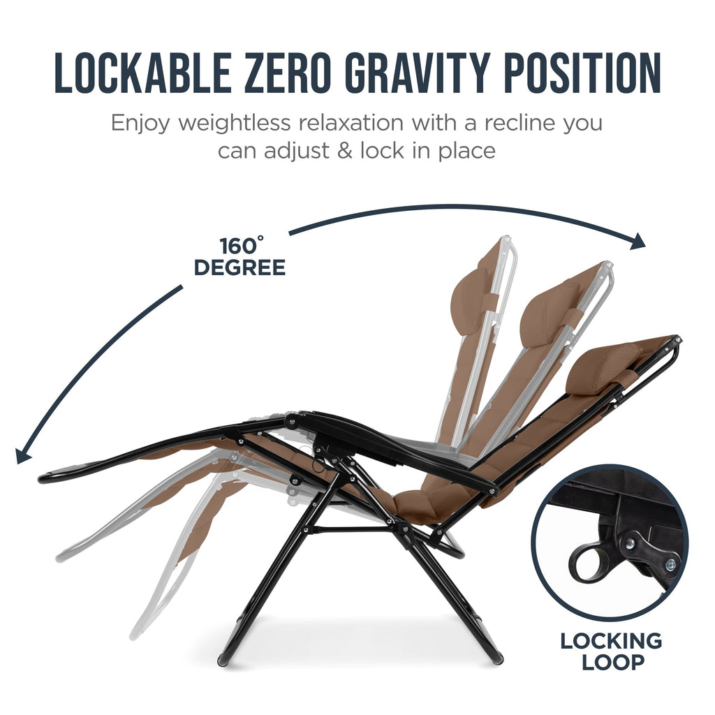 Oversized Padded Zero Gravity Chair w/ Canopy Headrest Cup Holder Side Tray