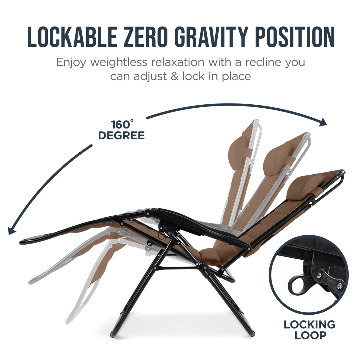 Oversized Padded Zero Gravity Chair w/ Canopy Headrest Cup Holder Side Tray