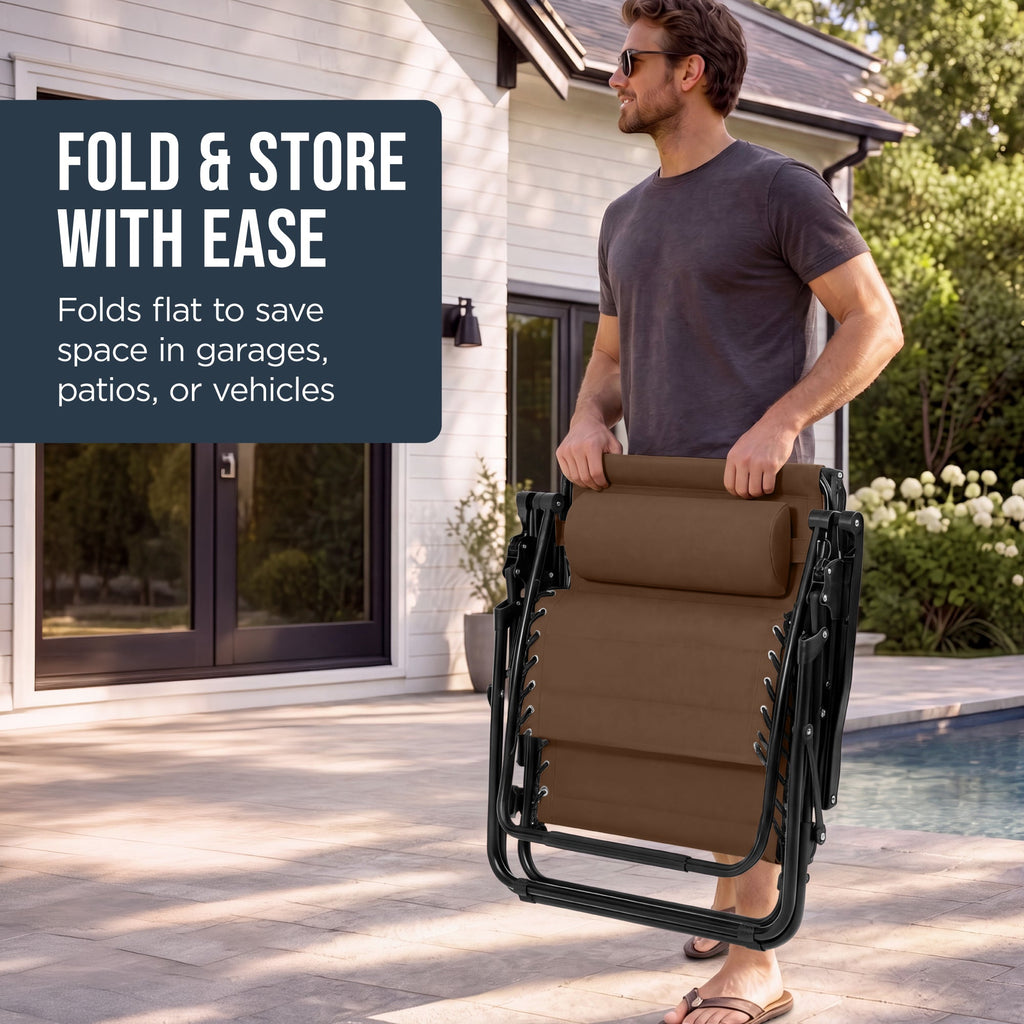 Oversized Padded Zero Gravity Chair w/ Canopy Headrest Cup Holder Side Tray