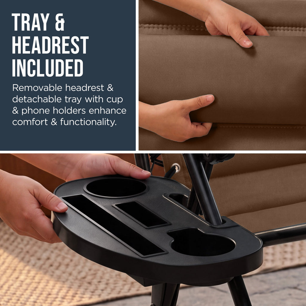 Oversized Padded Zero Gravity Chair w/ Canopy Headrest Cup Holder Side Tray