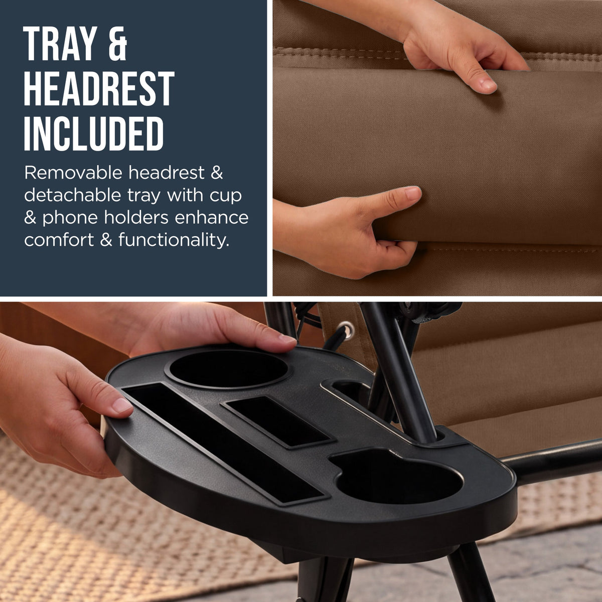Oversized Padded Zero Gravity Chair w/ Canopy Headrest Cup Holder Side Tray