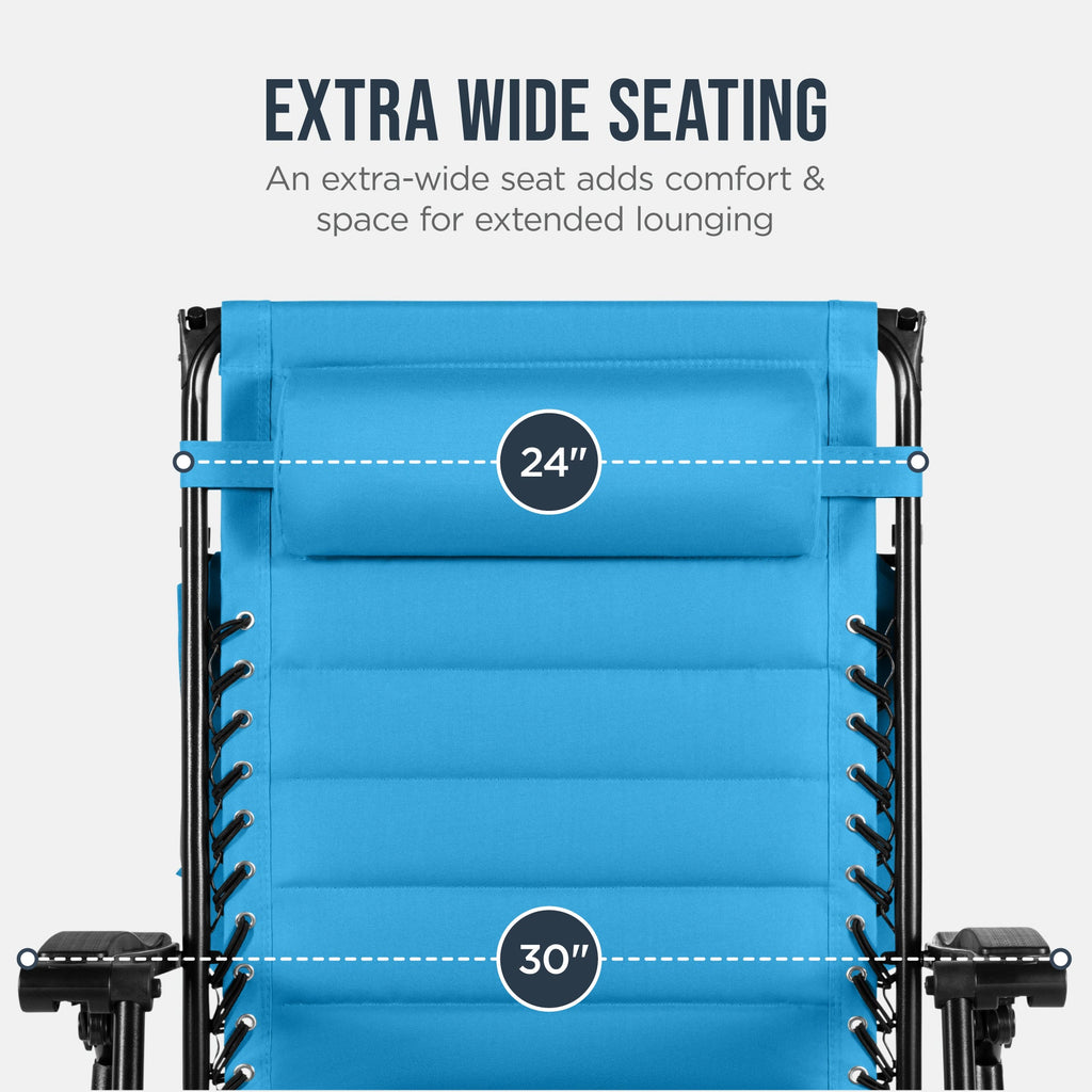 Oversized Padded Zero Gravity Chair w/ Canopy Headrest Cup Holder Side Tray