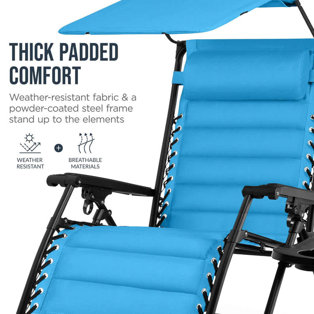 Oversized Padded Zero Gravity Chair w/ Canopy Headrest Cup Holder Side Tray