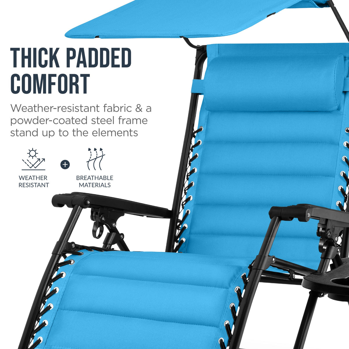 Oversized Padded Zero Gravity Chair w/ Canopy Headrest Cup Holder Side Tray