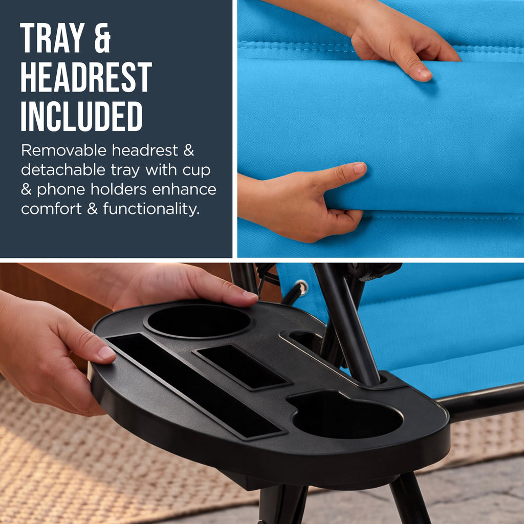 Oversized Padded Zero Gravity Chair w/ Canopy Headrest Cup Holder Side Tray