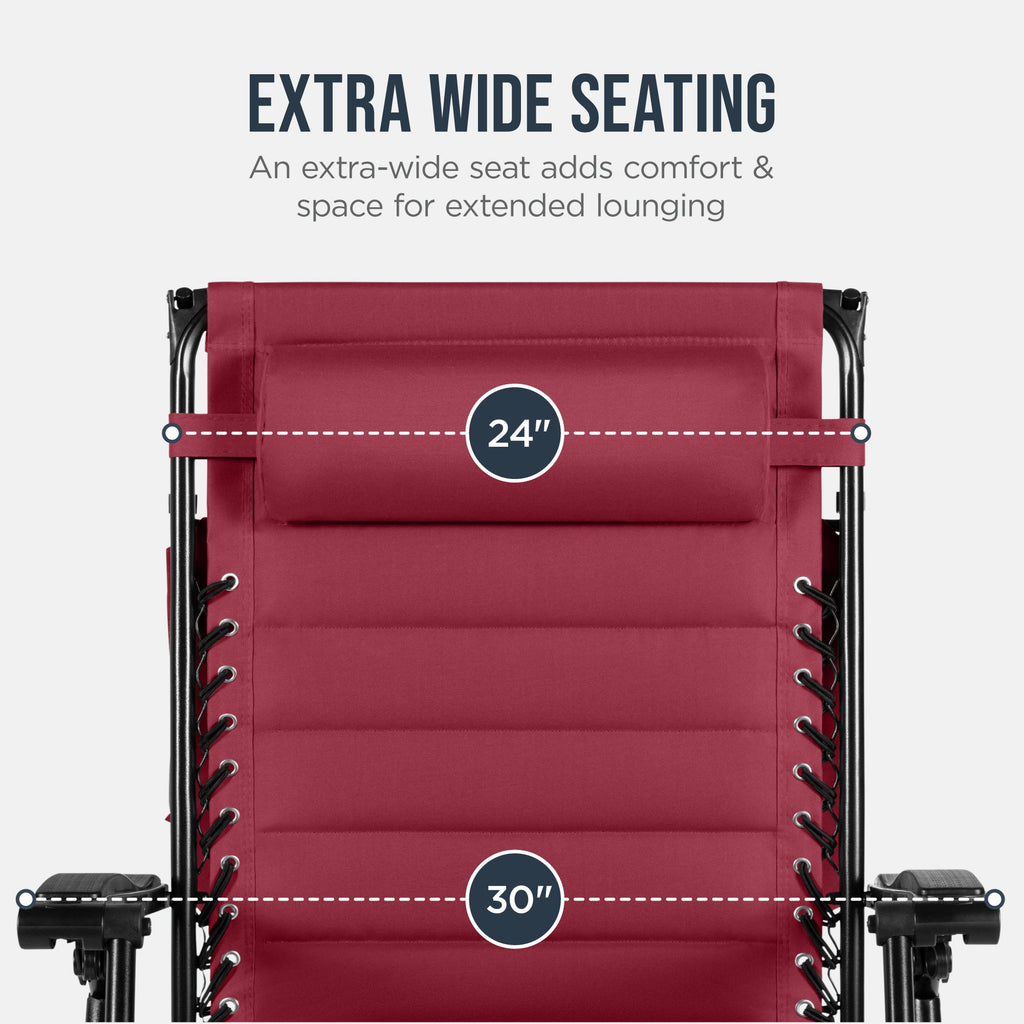 Oversized Padded Zero Gravity Chair w/ Canopy Headrest Cup Holder Side Tray