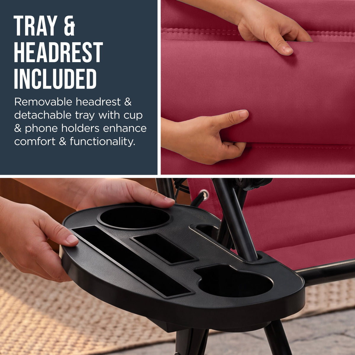 Oversized Padded Zero Gravity Chair w/ Canopy Headrest Cup Holder Side Tray