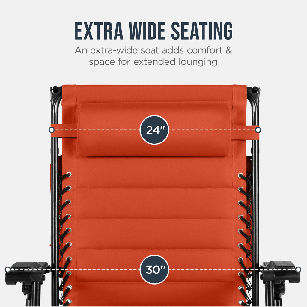 Oversized Padded Zero Gravity Chair w/ Canopy Headrest Cup Holder Side Tray