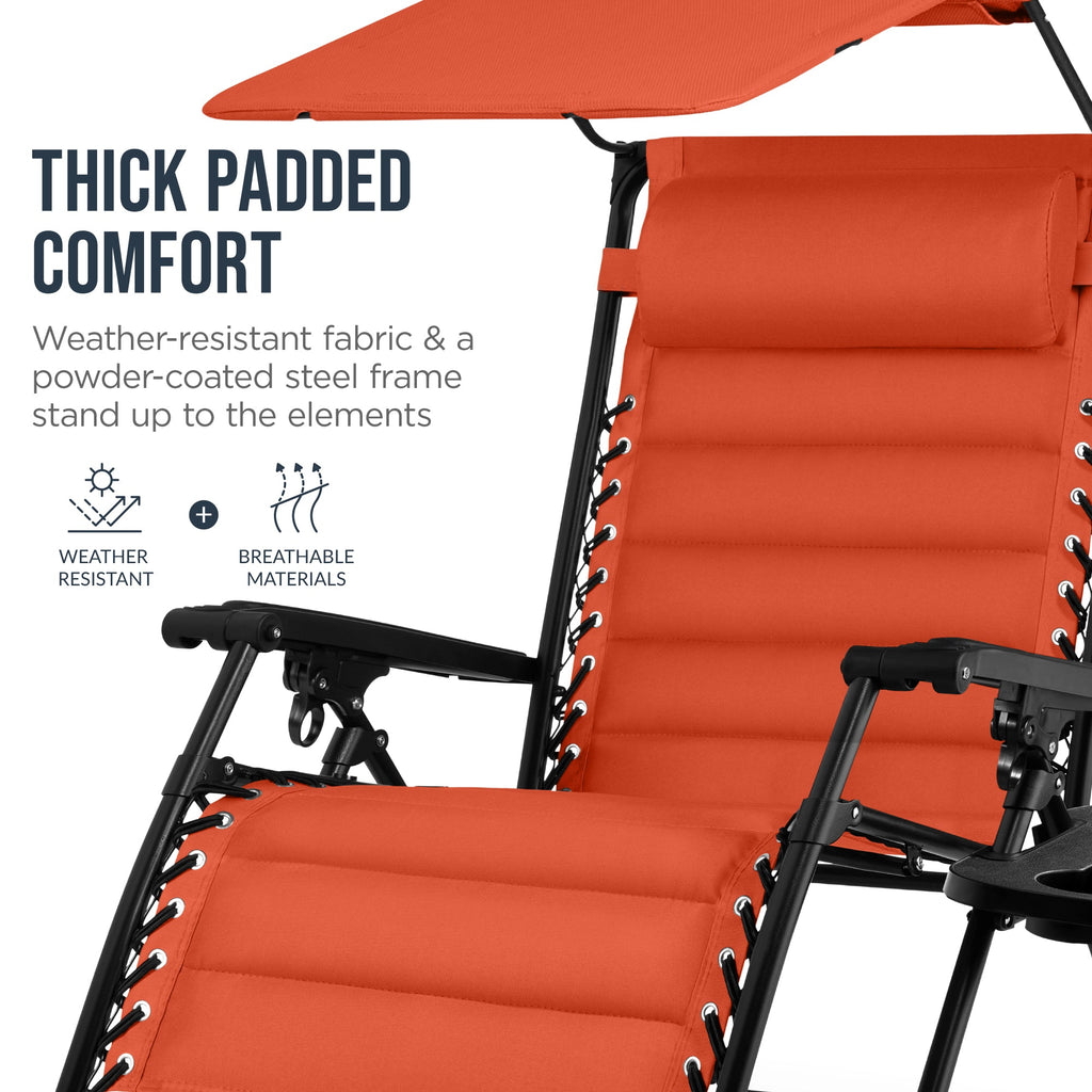 Oversized Padded Zero Gravity Chair w/ Canopy Headrest Cup Holder Side Tray