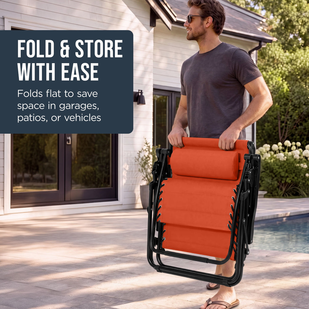 Oversized Padded Zero Gravity Chair w/ Canopy Headrest Cup Holder Side Tray