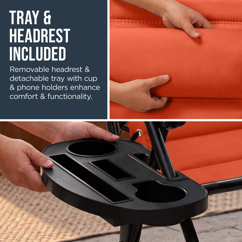 Oversized Padded Zero Gravity Chair w/ Canopy Headrest Cup Holder Side Tray