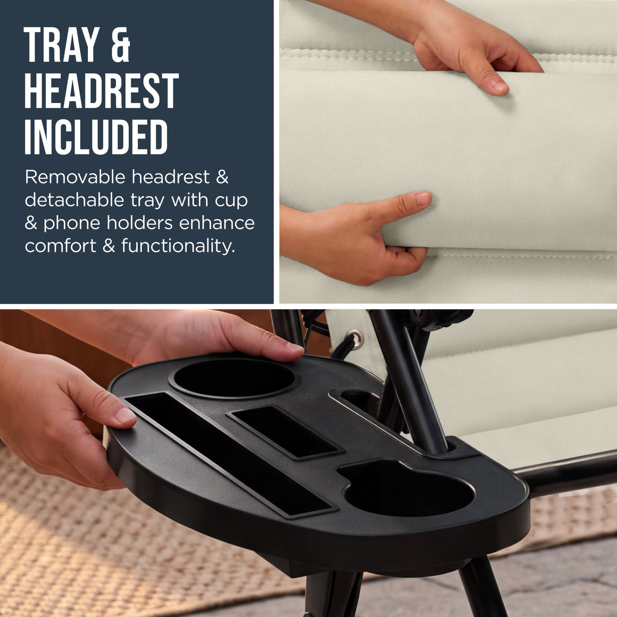 Oversized Padded Zero Gravity Chair w/ Canopy Headrest Cup Holder Side Tray