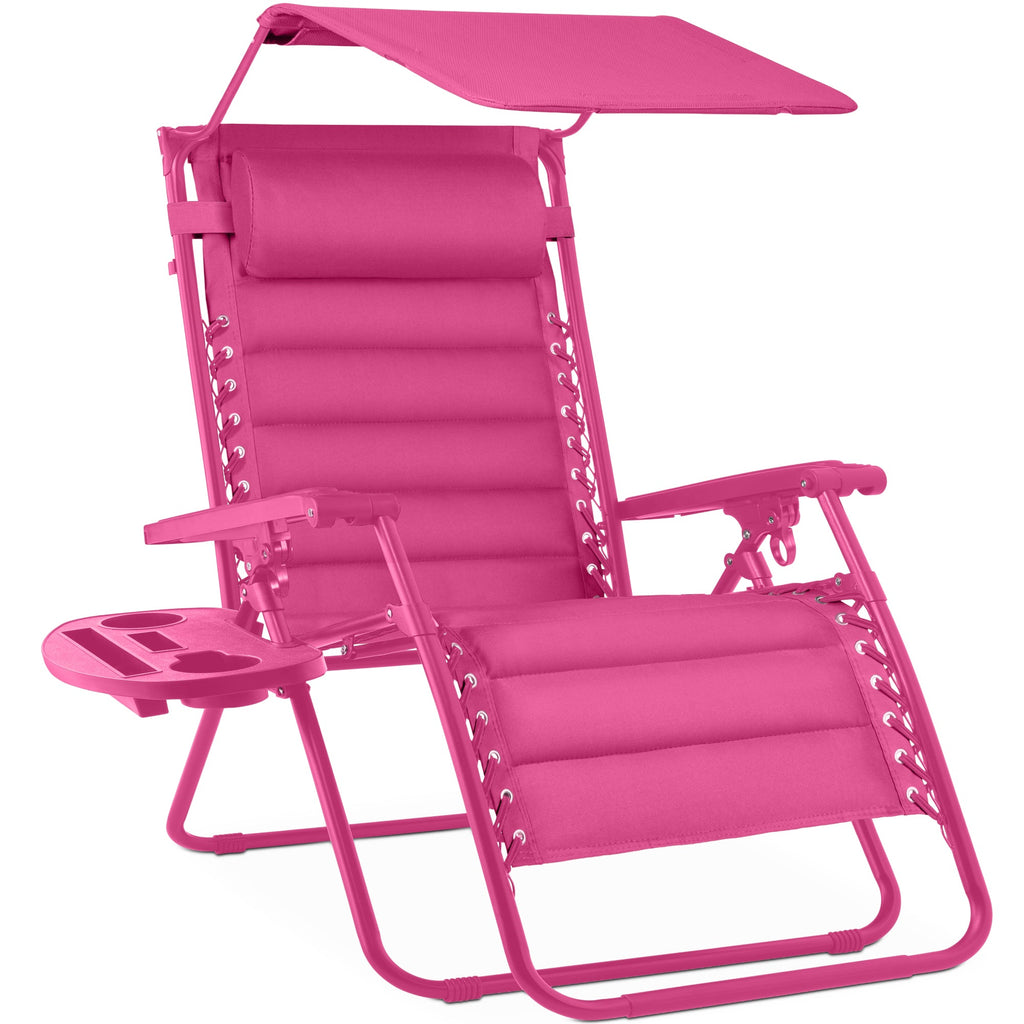 Oversized Padded Zero Gravity Chair w/ Canopy Headrest Cup Holder Side Tray