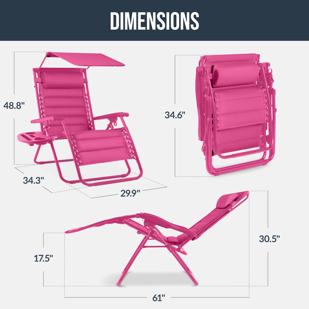 Oversized Padded Zero Gravity Chair w/ Canopy Headrest Cup Holder Side Tray