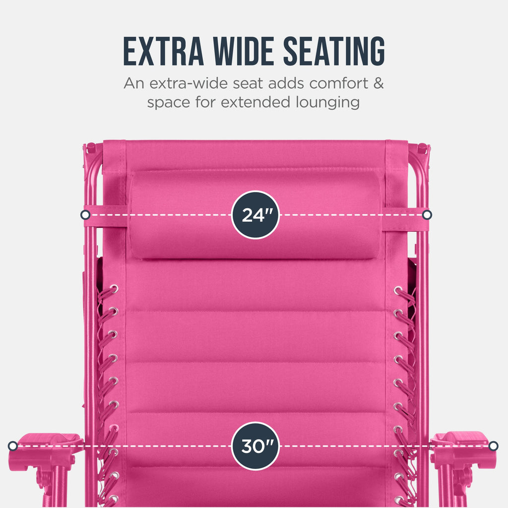 Oversized Padded Zero Gravity Chair w/ Canopy Headrest Cup Holder Side Tray