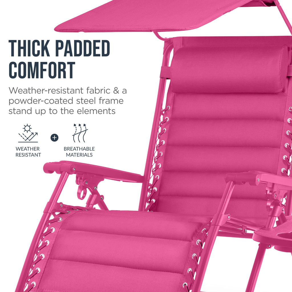 Oversized Padded Zero Gravity Chair w/ Canopy Headrest Cup Holder Side Tray