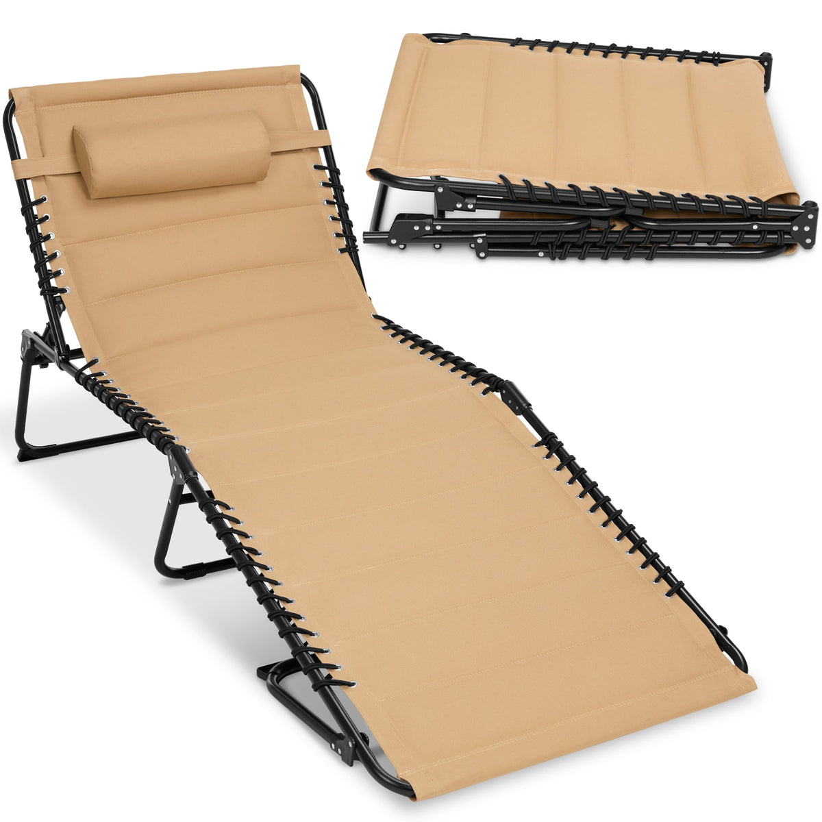 Extra Wide Padded Patio Chaise Lounge Chair, Portable Recliner 8 Positions