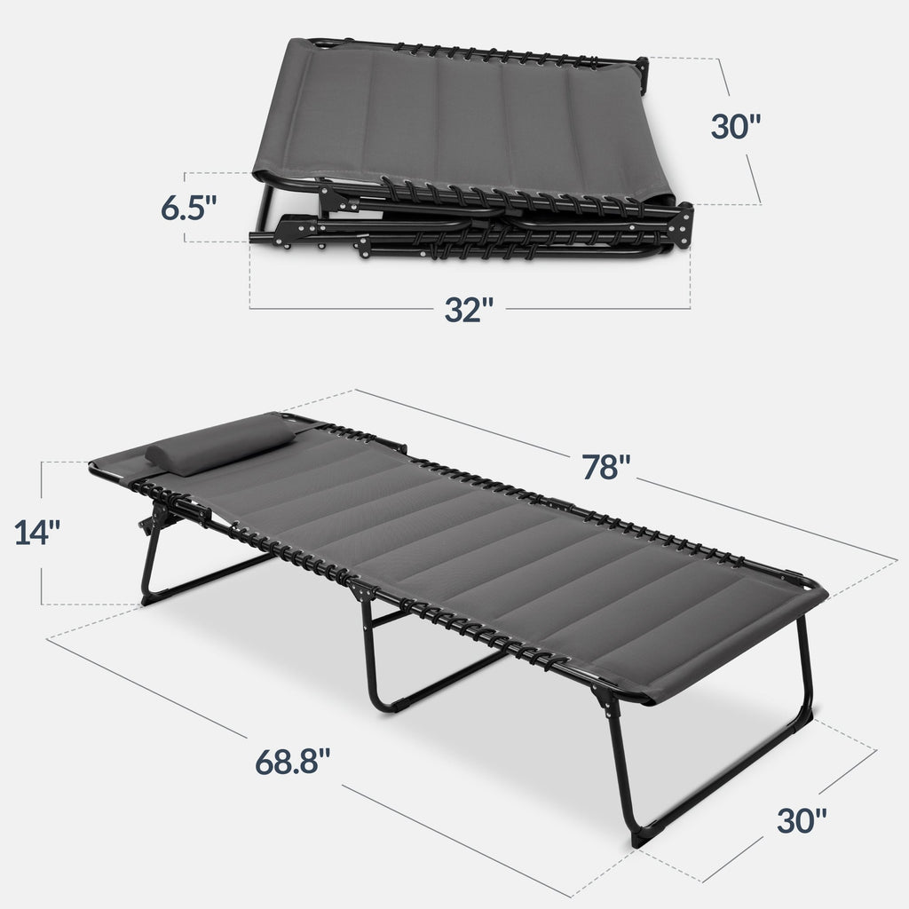 Extra Wide Padded Patio Chaise Lounge Chair, Portable Recliner 8 Positions