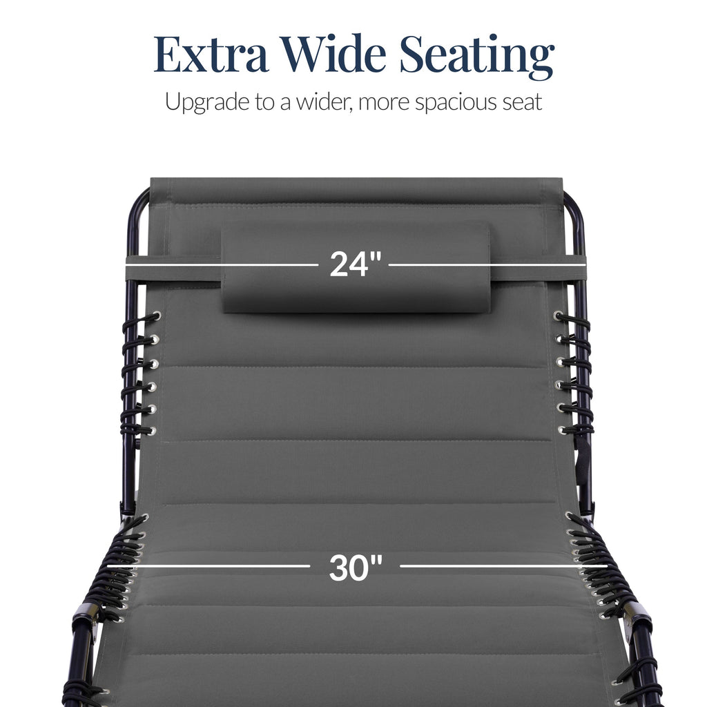 Extra Wide Padded Patio Chaise Lounge Chair, Portable Recliner 8 Positions