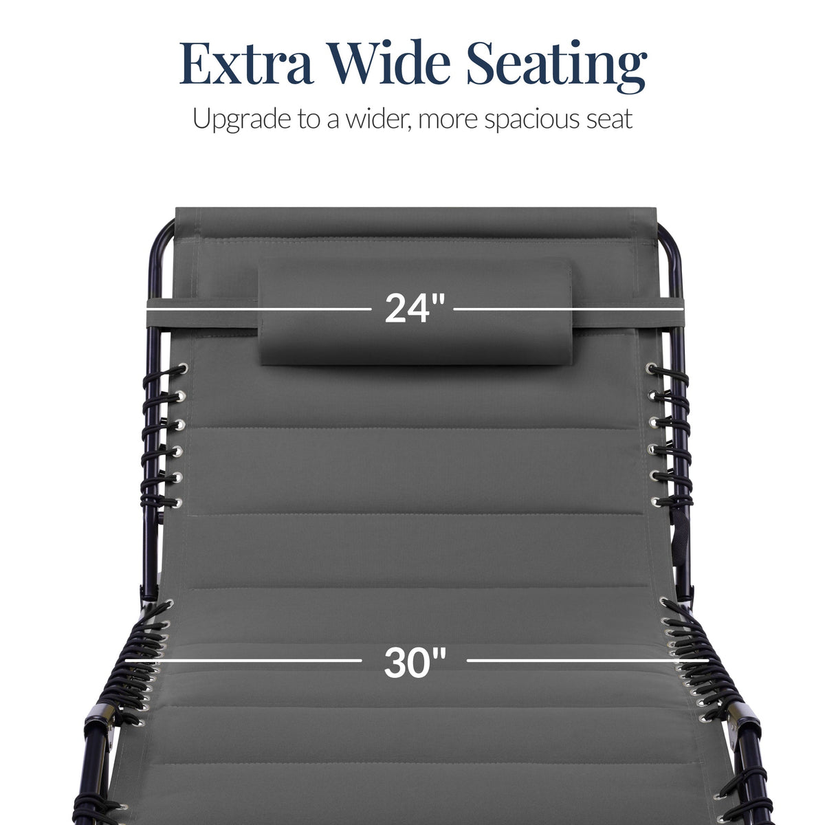 Extra Wide Padded Patio Chaise Lounge Chair, Portable Recliner 8 Positions