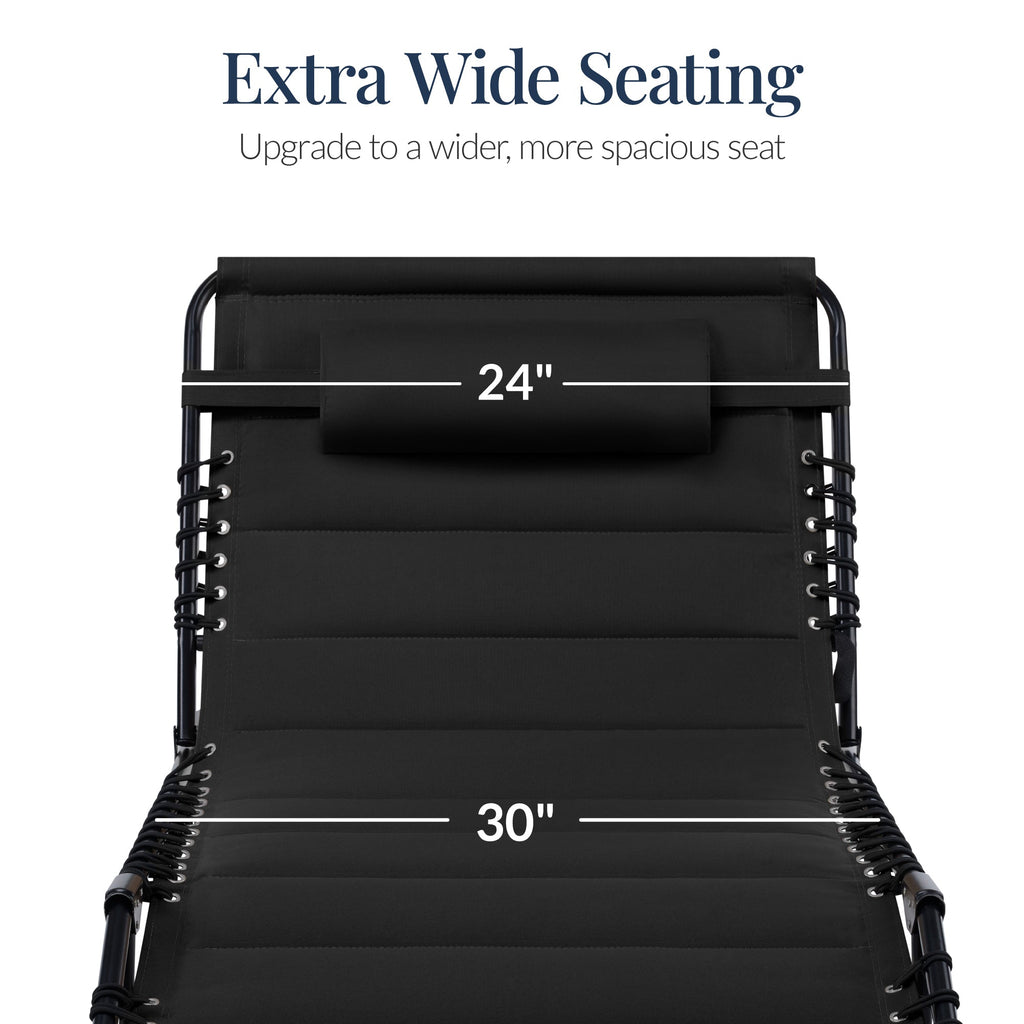 Extra Wide Padded Patio Chaise Lounge Chair, Portable Recliner 8 Positions