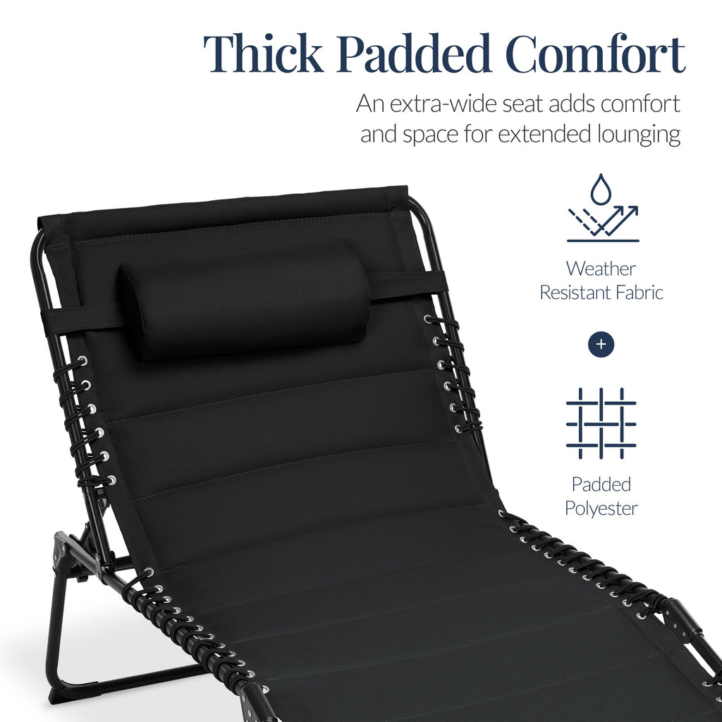 Extra Wide Padded Patio Chaise Lounge Chair, Portable Recliner 8 Positions