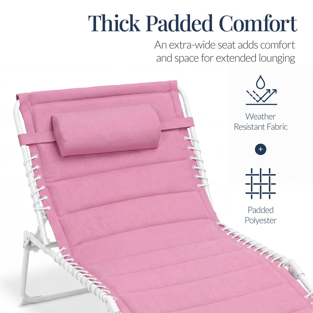 Extra Wide Padded Patio Chaise Lounge Chair, Portable Recliner 8 Positions