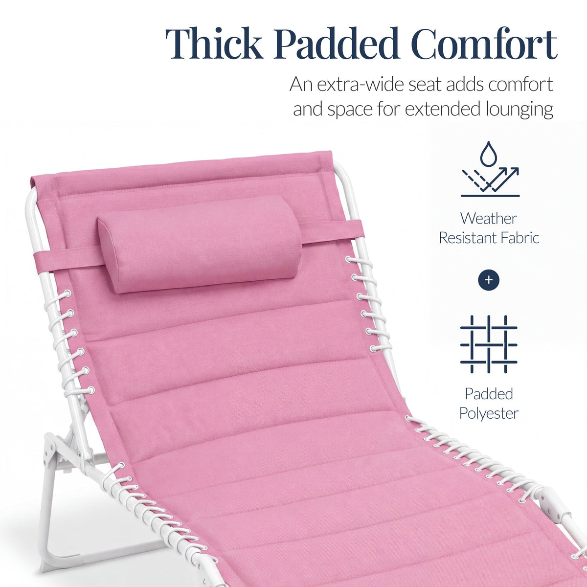 Extra Wide Padded Patio Chaise Lounge Chair, Portable Recliner 8 Positions