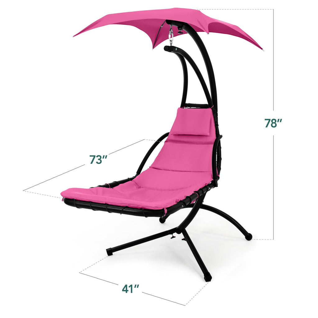 Hanging LED-Lit Curved Chaise Lounge Chair w/ Pillow, Canopy, Stand