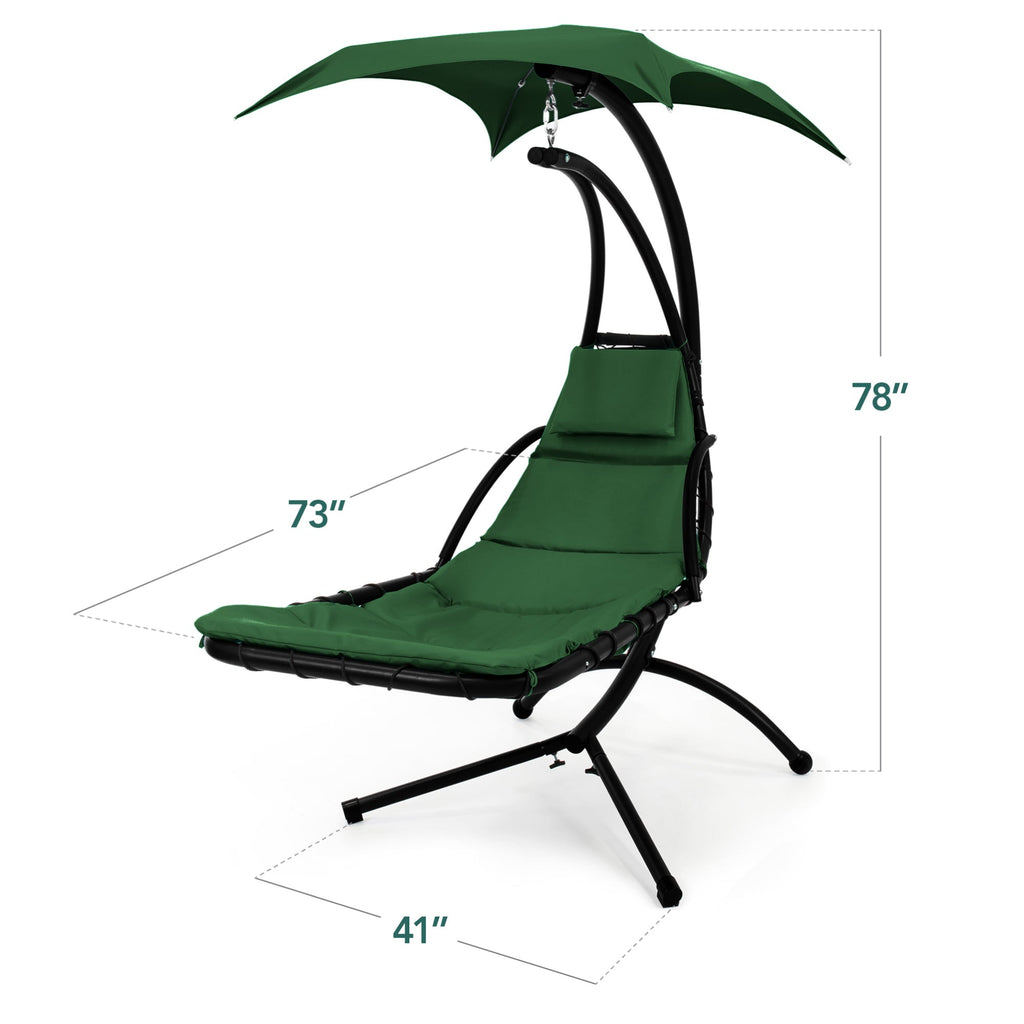 Hanging LED-Lit Curved Chaise Lounge Chair w/ Pillow, Canopy, Stand
