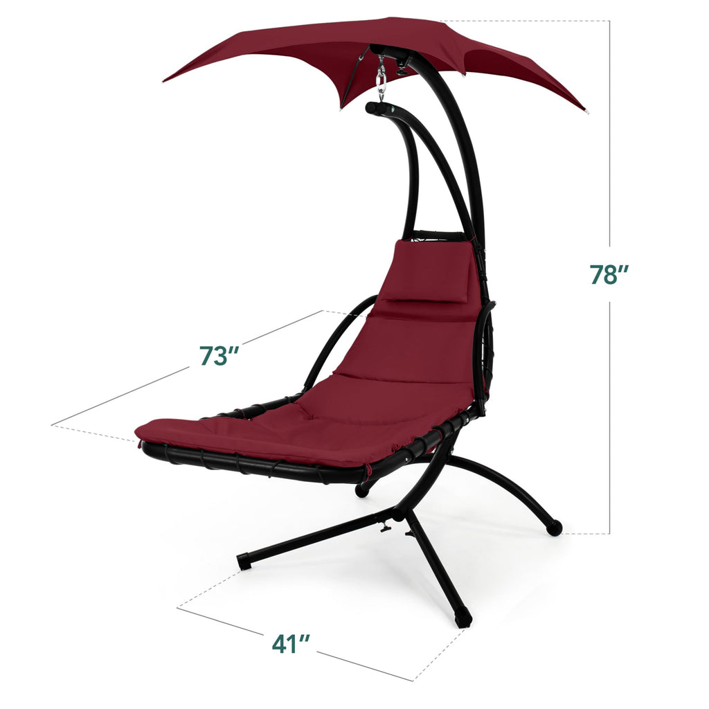 Hanging LED-Lit Curved Chaise Lounge Chair w/ Pillow, Canopy, Stand