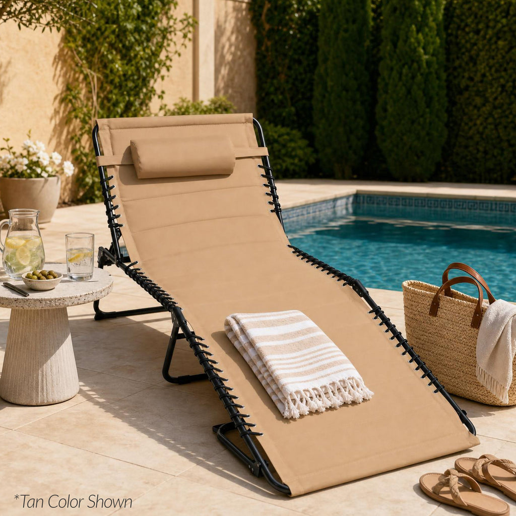 Extra Wide Padded Patio Chaise Lounge Chair, Portable Recliner 8 Positions