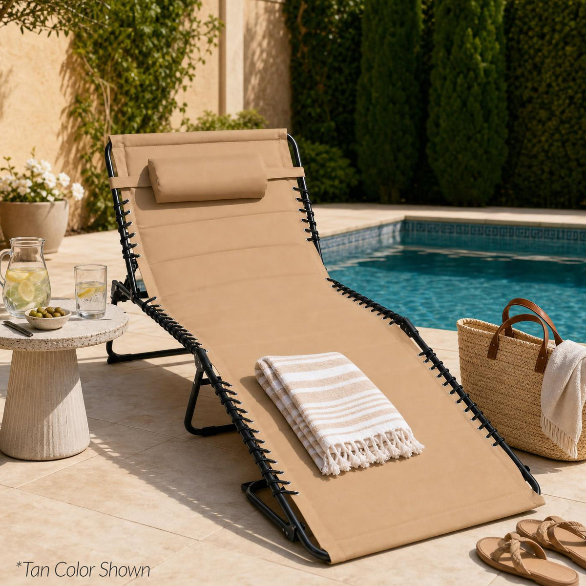 Extra Wide Padded Patio Chaise Lounge Chair, Portable Recliner 8 Positions