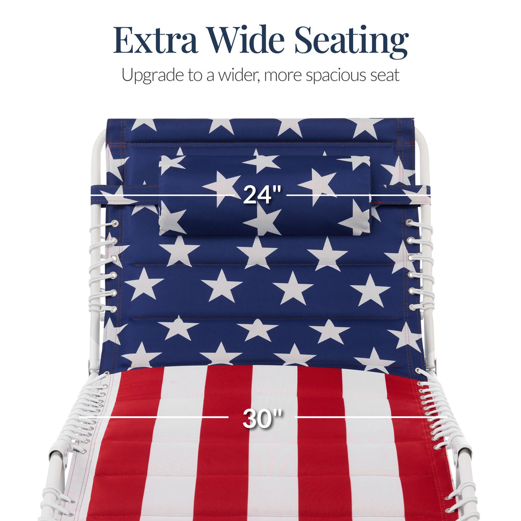 Extra Wide Padded Patio Chaise Lounge Chair, Portable Recliner 8 Positions