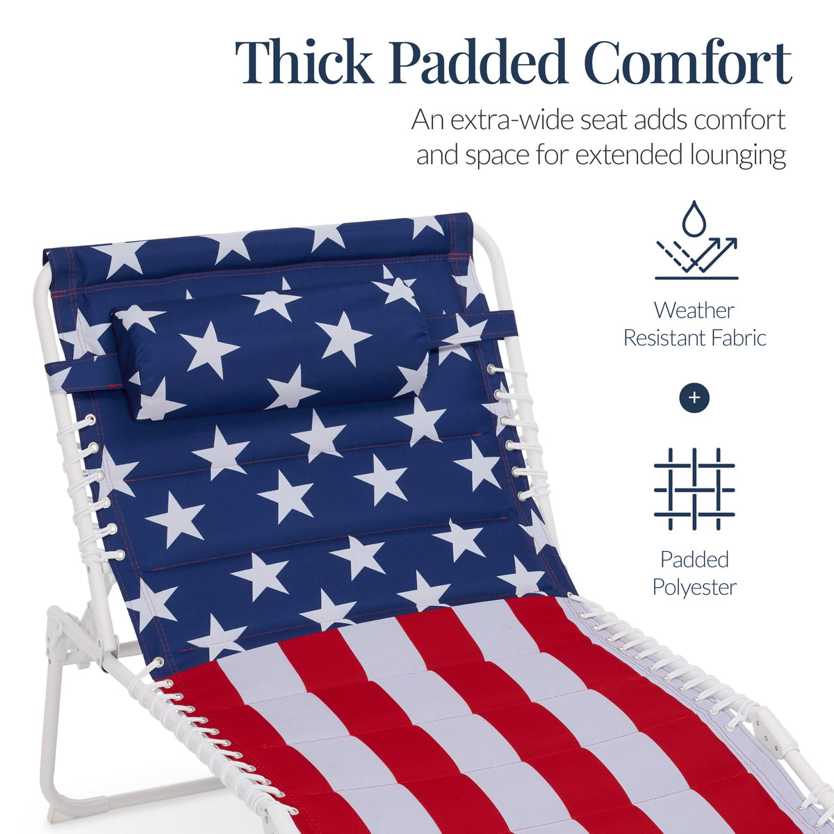 Extra Wide Padded Patio Chaise Lounge Chair, Portable Recliner 8 Positions