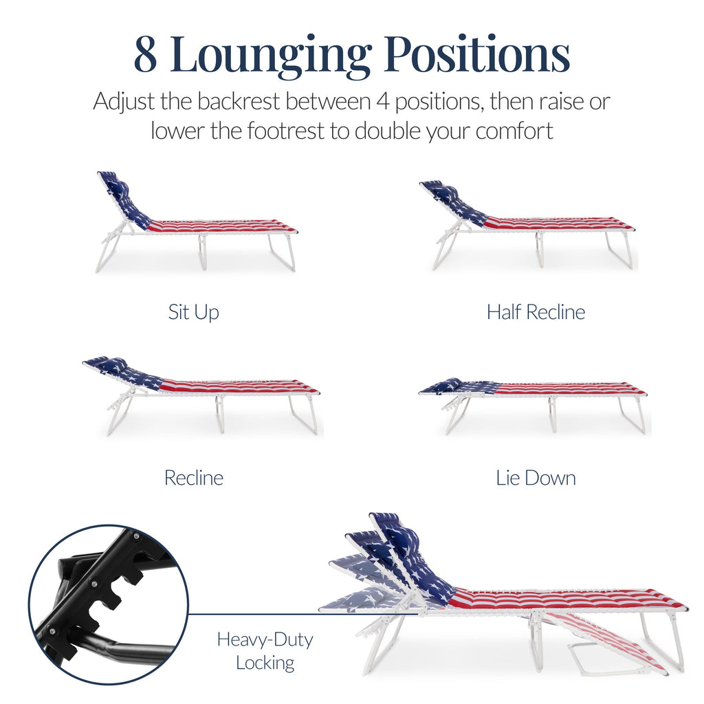 Extra Wide Padded Patio Chaise Lounge Chair, Portable Recliner 8 Positions